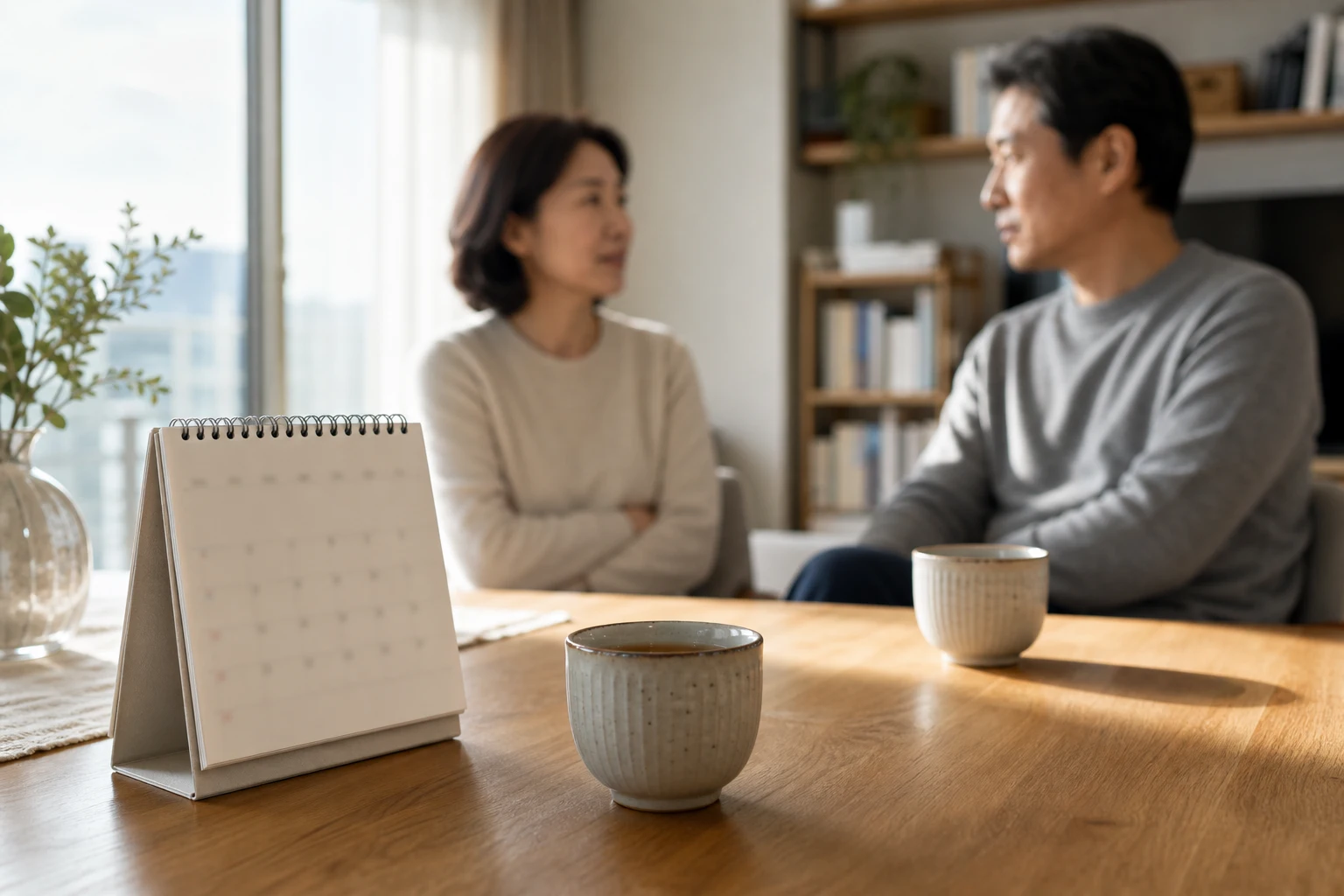 이혼 후 재결합 시기 달력보다 준비도을 함께 검토하는 모습